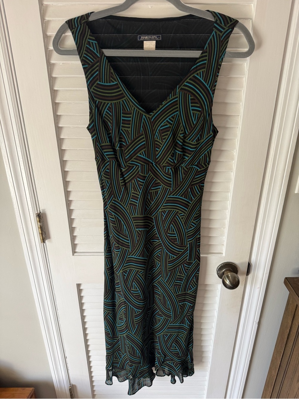 Harold's Black Dress with Teal and Olive Geometric Print